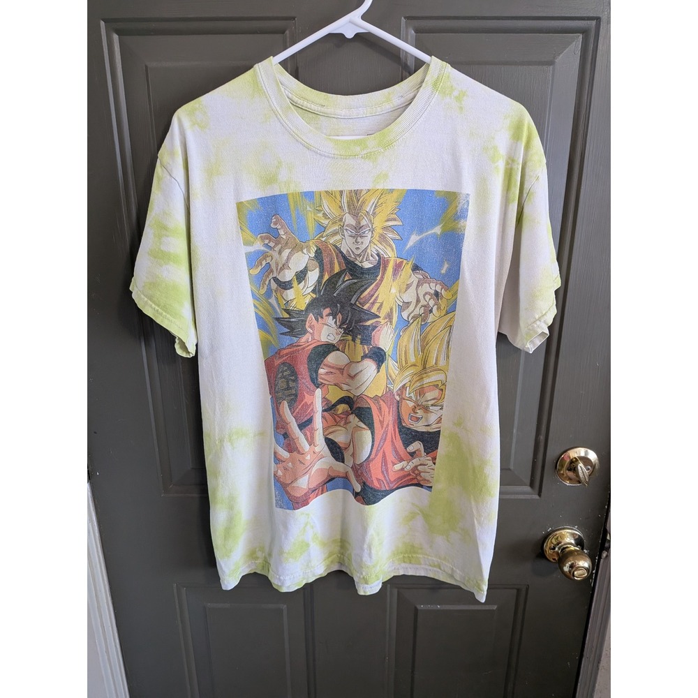 Dragon Ball Z Goku Super Saiyan Tie Dye Graphic T-Shirt Mens Medium White Green